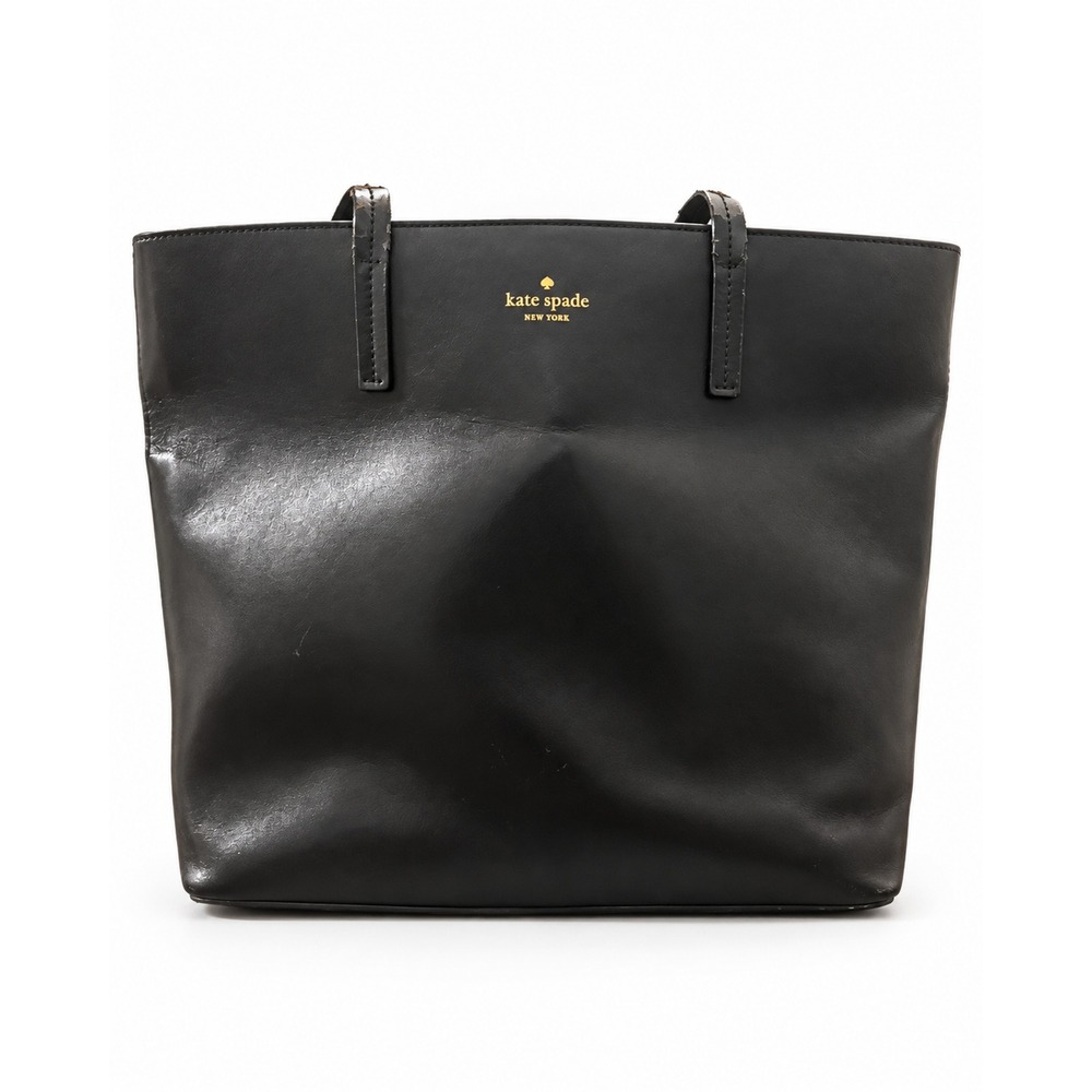 Kate Spade New York Black Tote Shoulder Bag Gold Logo Zip Compartments